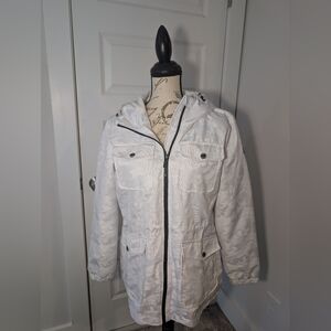 Michael Kors Camouflage White Patterned Hooded Jacket With Pockets Size L